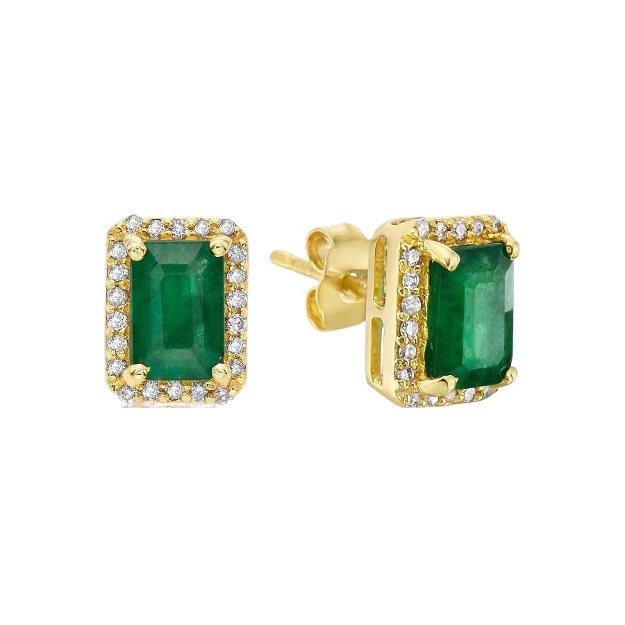 Emerald Cut Emerald With Diamond Halo Earrings