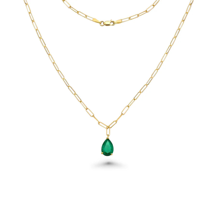 Pear Emerald Pendant Necklace