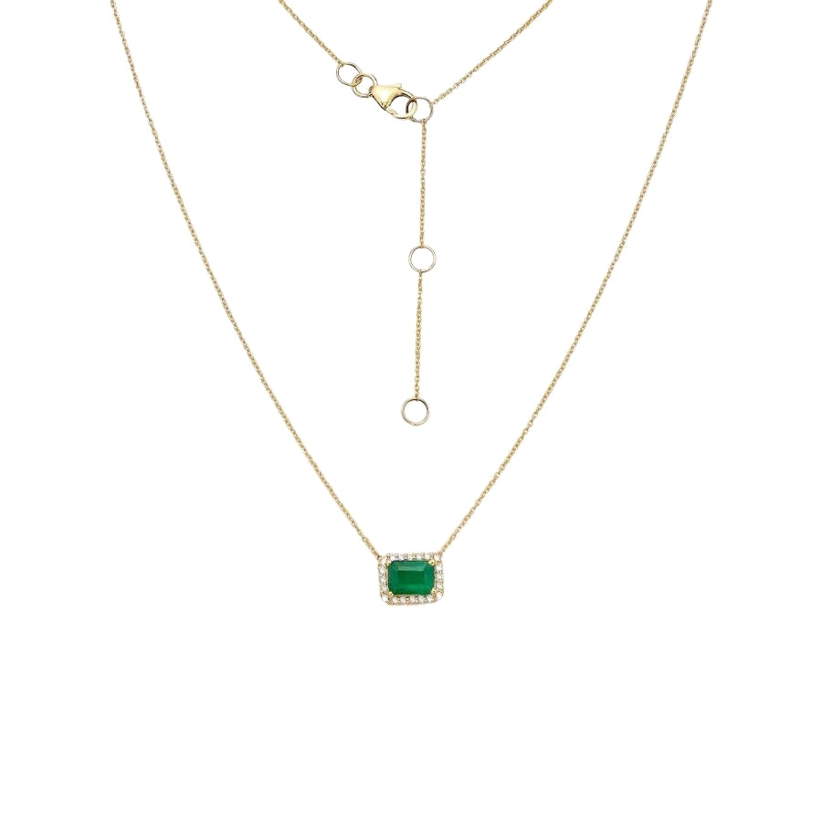 Emerald Cut Emerald & Diamond Halo Necklace