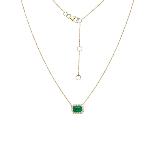 Emerald Cut Emerald & Diamond Halo Necklace