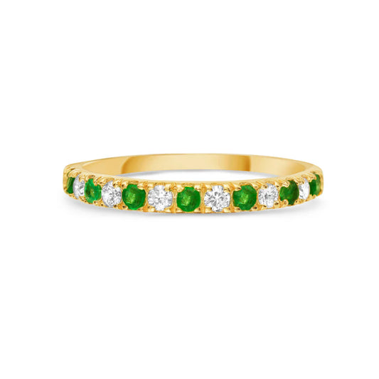 Diamond and Emerald Halfway Band Ring