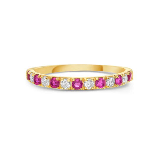 Diamond and Ruby Halfway Band Ring
