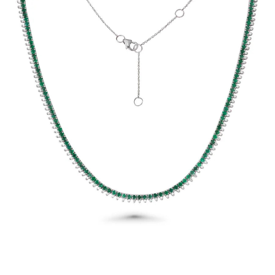 Emerald and Diamond Halfway Tennis Necklace